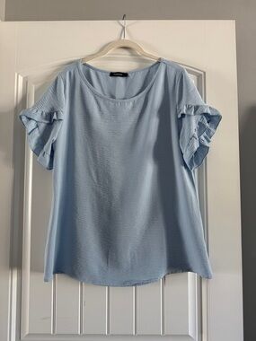 Light Blue Ruffle Sleeve Blouse